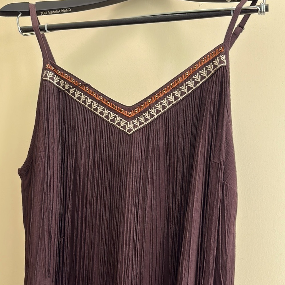 Shyanne chocolate sleeveless embroidered fringe dress NWT